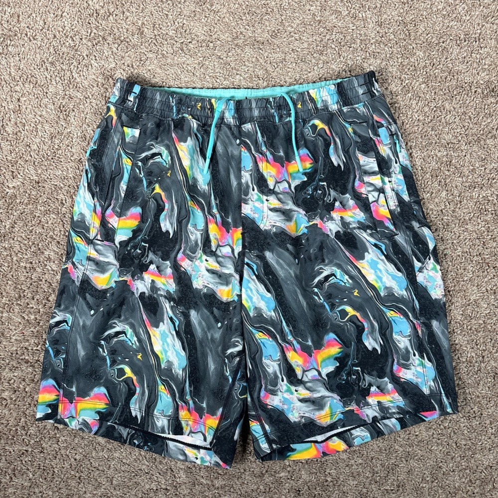 Birddogs Boom L Long Athletic Shorts Mens Black Trippy Marble Print Lined